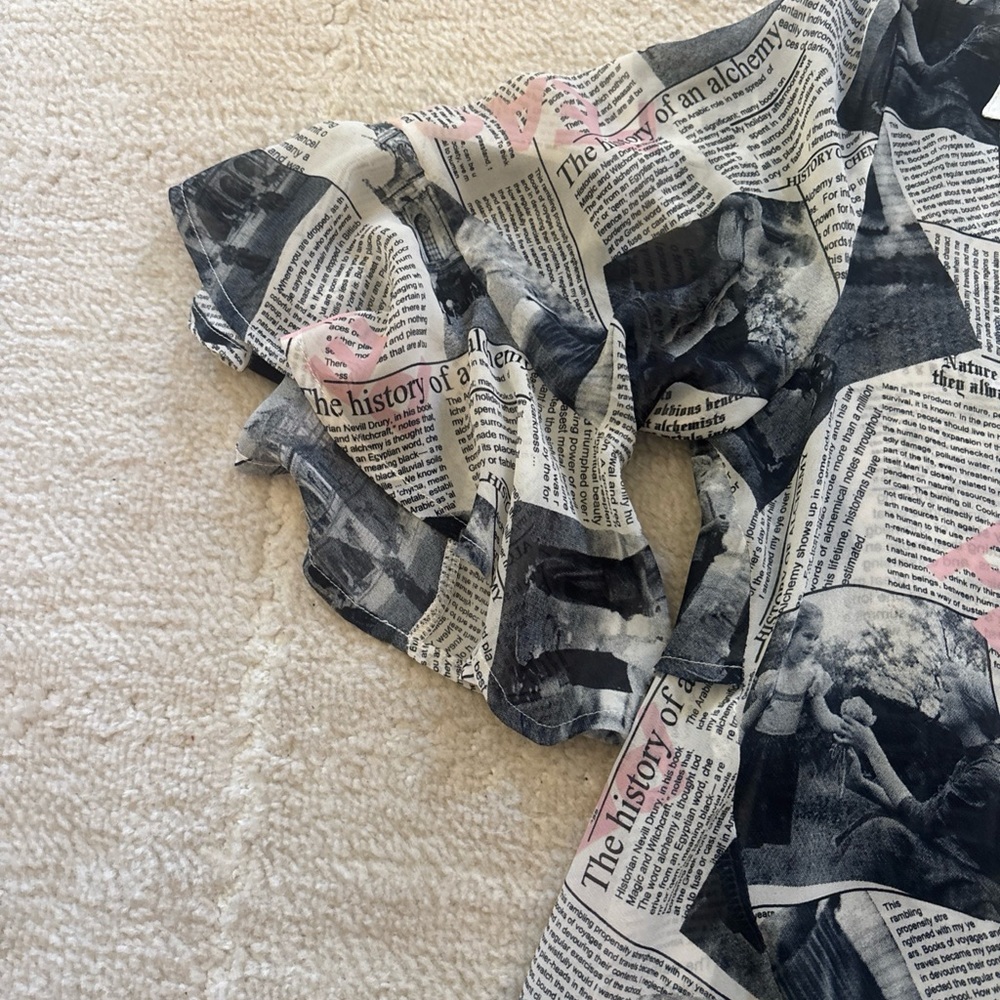 Trendy Newspaper Print Button Down Shirt - Picture 4 of 8